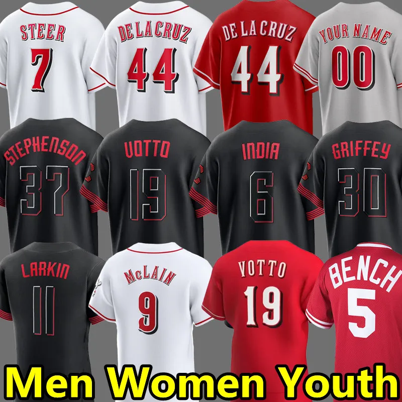 2024 Custom Baseball Trikots für Männer Frauen Jugend, Elly de la Cruz, Spencer Steer, Joey Votto, Jonathan India, Barry Larkin, Tyler Stephenson, Will Benson, Jake Fraley Trikot