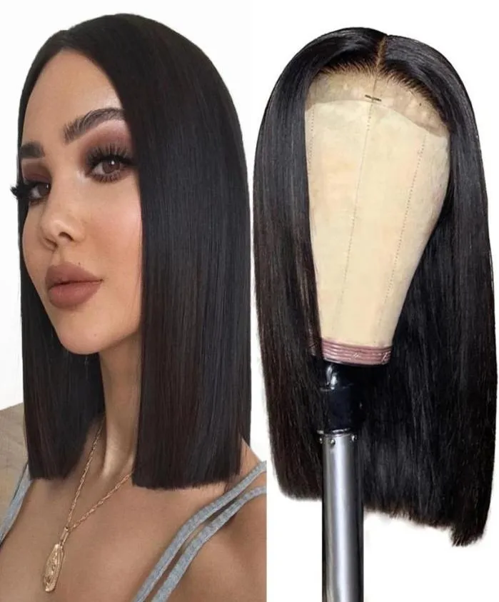 150 Dichtheid Rechte haar 4x4 Lace Frontale pruik 100 Peruaanse menselijke haarpruiken Straight Bob Wigs Gagaqueen5647457