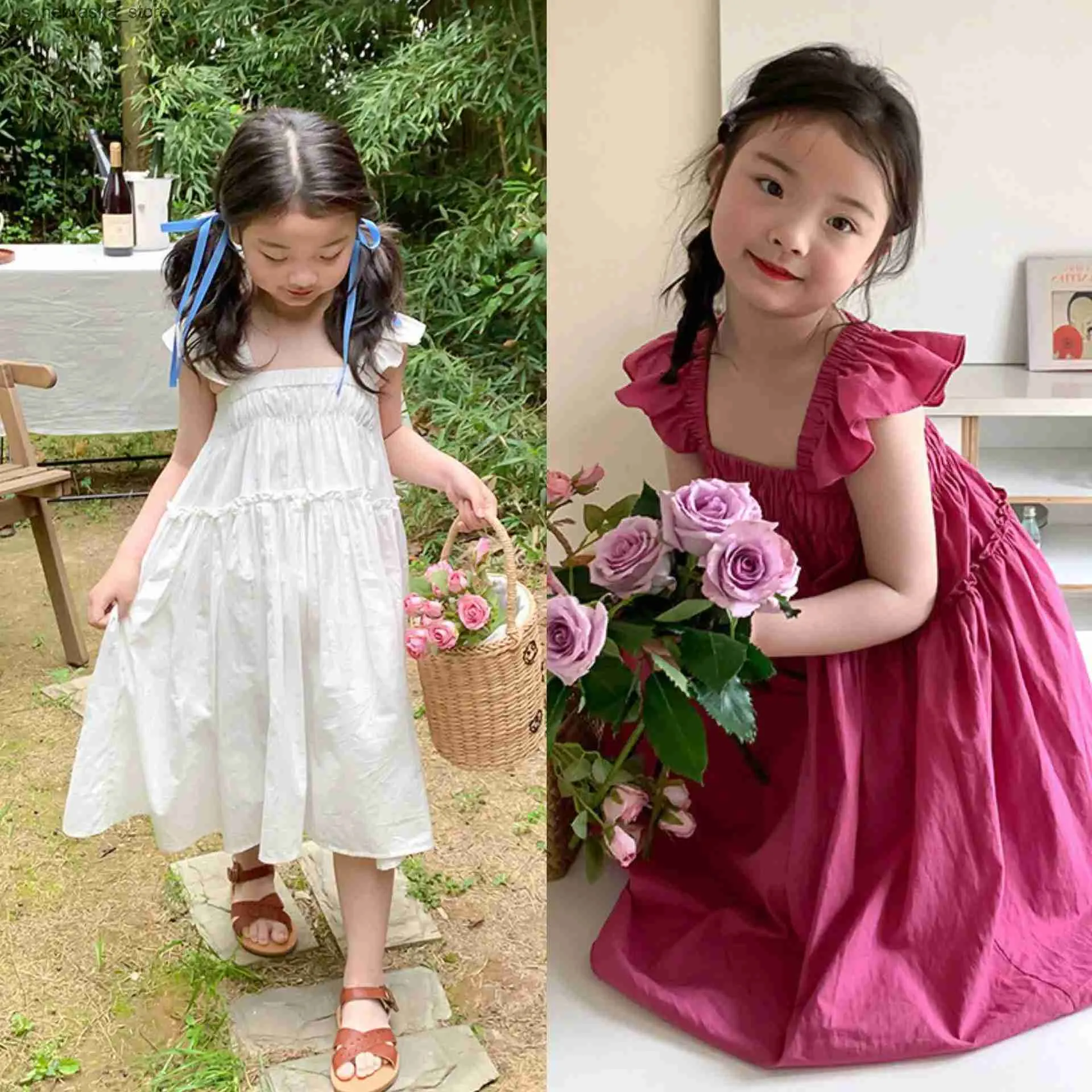 Girl's Dresses Baby girl summer dress new splicing short sleeved irregular dress with large hem princess dress fashionable childrens clothing Q240418