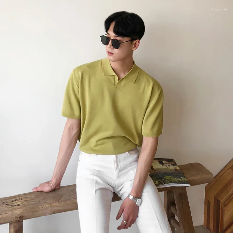 Men's T Shirts Boys Summer Knitted T-shirt Thin Breathable Short Sleeve Polo Shirt Plus Size Loose Tops Tees Men Green Ice Silk XXL