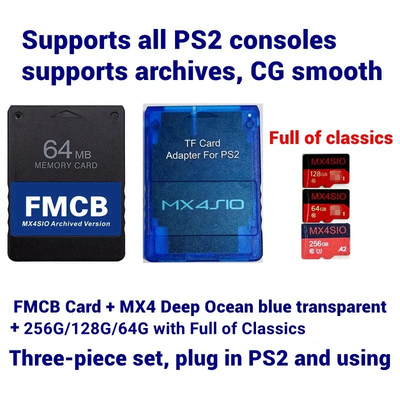 Cards PS2 MX4SIO TF Card Adapter For PS2 All Consoles+FMCB Card+256G128G/64G TF SD Card choose combination package