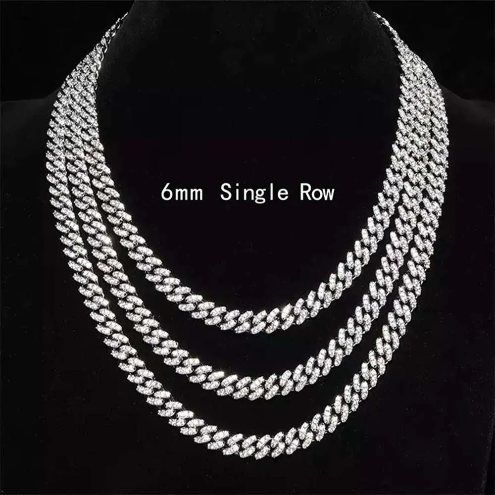 Prix de gros 6 mm VVS à ligne unique Gra Moisanite Diamond Gold plaqué Silver Cuban Link Chain pour homme / Women Collier Hip Hop