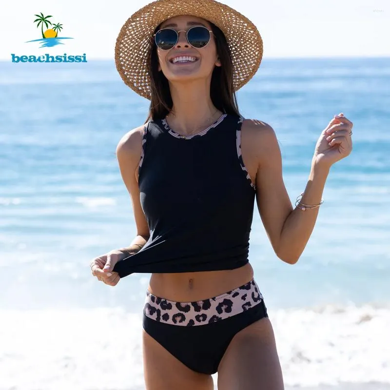 Swimwear Women's Beachsissi Leopard patchwork bikini set tankini maillot de bain féminin nageur plage de plage 2 pcs 2024