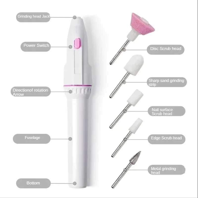 5 In 1 Professional Mini Electric Nail Drill Kit Battery Nail Art Exfoliating Polishing Nail Polishing File Pen Tool Machine