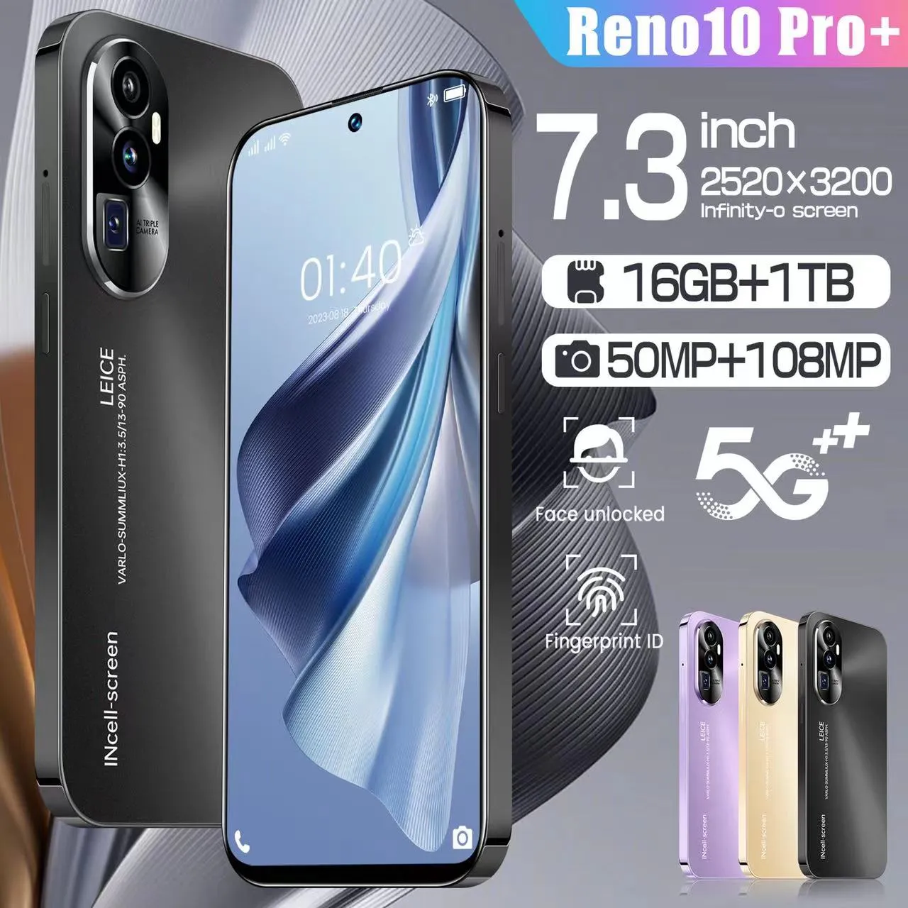 7,3 pouces 7.3d Reno10 Reno 10 S24ULTRA S 24 Ultra S23ULTRA S23 1TB 5G Android Smartphone Touch Screen 16 + 1TB RAM 64 Go 128 Go 256 Go Rom HD Screen Smart Wake
