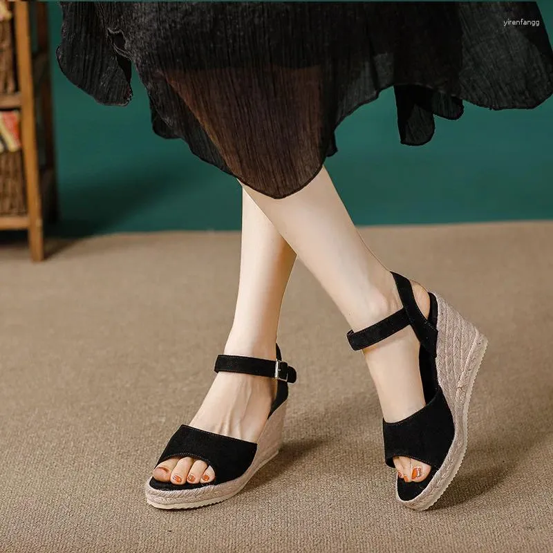 اللباس أحذية Lihuamao Peep Toe أسافين كعب Espadrilles صندل نساء حبل حبل مضخات الخارجي