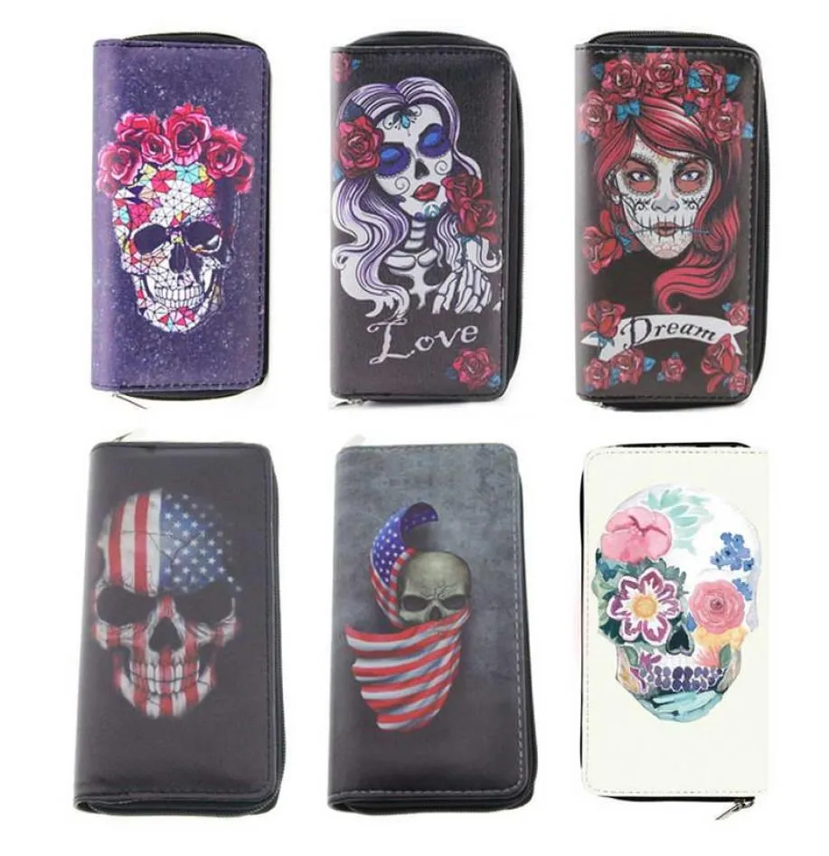 محفظة Kandra Skull Wallet Women Women Long Pu Leather Phone Bag Case Presh Lady Handbag Card Card Card Whole5424891