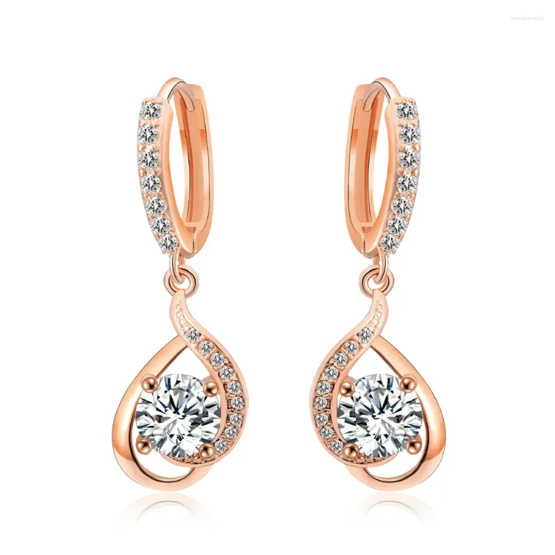 Dangle Ohrringe doppelte faire Marke elegante kubische Zirkonia Drop Rose Gold Farbe Kristall Mode Retro -Schmuck für Frauen dfe685