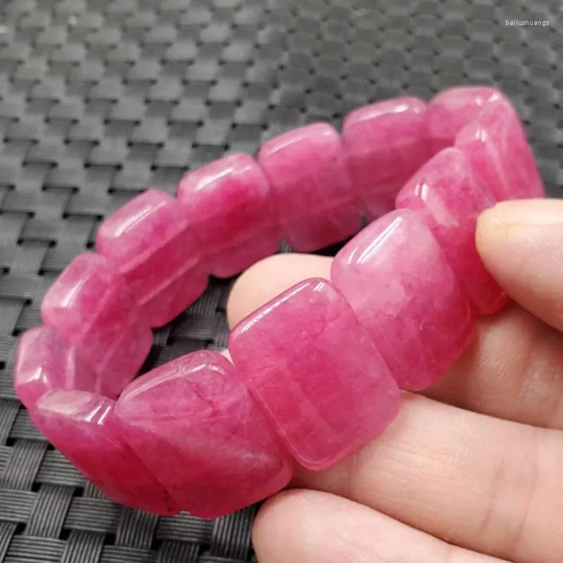 Strand Peach Blossom Non-Character Pink Quartz Rock Widened Bracelet Jade