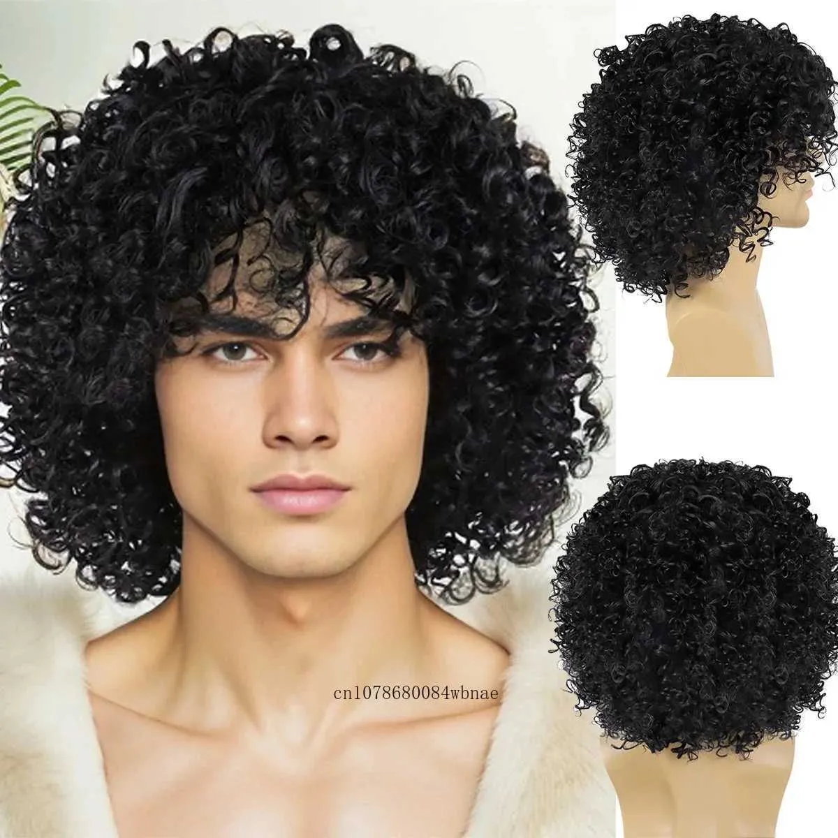 M Mens Synthetic Curly Wig With Bangs Heat Resistant, Soft  display picture 1