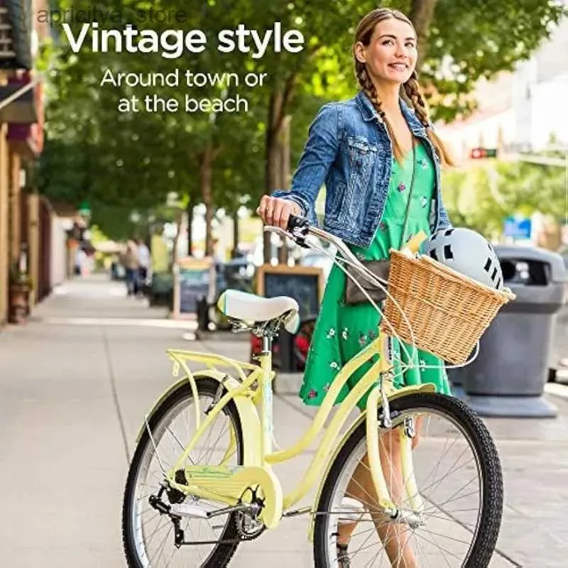 DHgate Bikes Perla Adult Beach Cruiser Bike Men and Women 18 Inch Step Through Steel Frame 26 Inch Wheels 7 Speed Twist Shifters L48 Sports Outdoors
