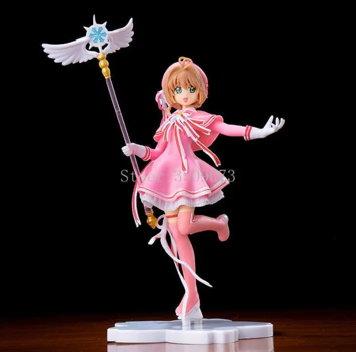 Аниме -фигурная карта Поканивание Kinomoto Sakura Magic Wand Girls Sakura Прекрасная розовая фигура ПВХ -фигуры Коллекция модели кукла подарок h087450813