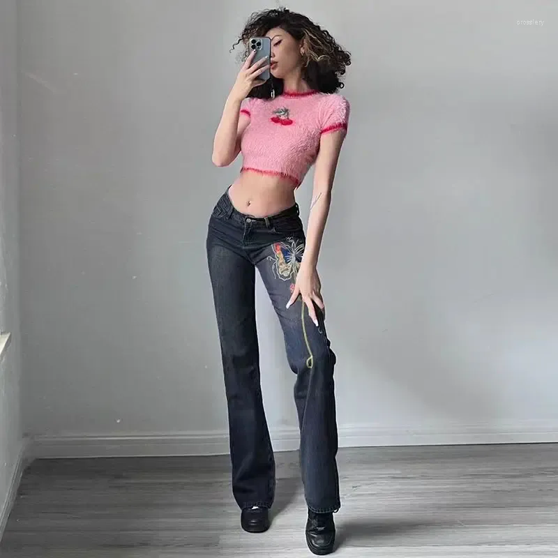 Frauen Jeans 2024 weiblicher Schmetterling Y2K Girl Street Retro Overalls Plus Size Low-T-T-T-T-T-T-T-T-T-T-T-Micro-La-Freizeithosen Frau