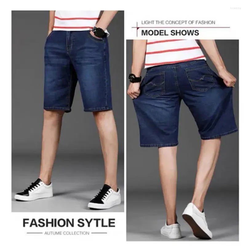 Short masculin Denim d'été à jambes droites avec bouton poches à fermeture éclair pantalon de couleur solide à jambe droite pour streetwear