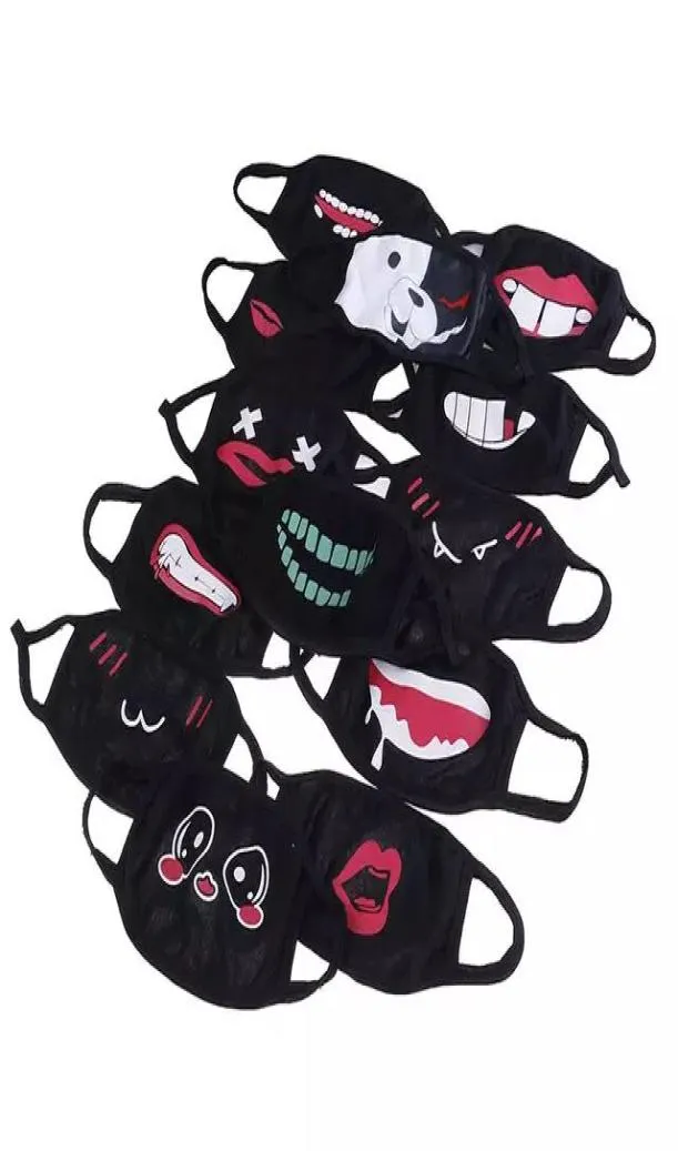 1st Black Unisex Cartoon Masks Black Cotton Half Face Mask Roliga tänder Letter Mouth Anime Cotton Dammtät mun Face Mask3244216