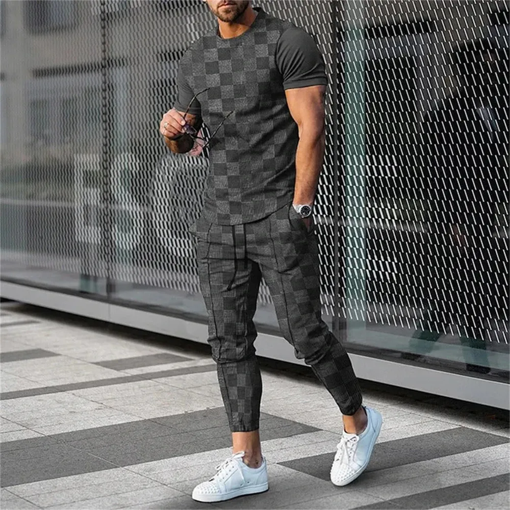 Tuta da uomo per pista da uomo a 2 pezzi Outfit da jogger stampato 3D stampato vintage streetwear a manica corta pantaloni da camicia da uomo abbigliamento 240411