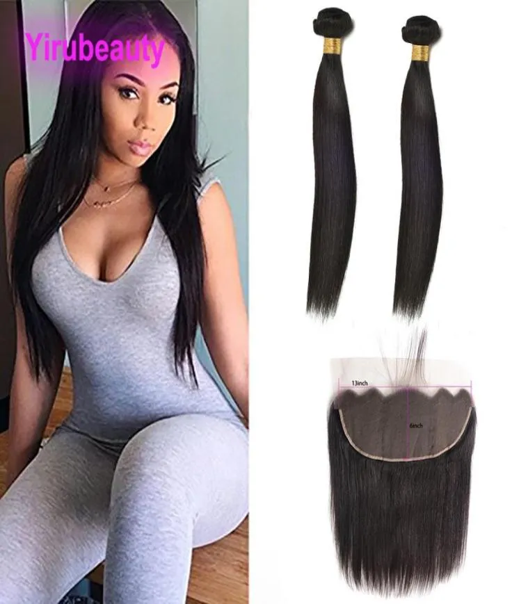 Capelli umani non trasformati peruviani 2 bundle con estensioni di capelli vergini dritti frontali in pizzo 13x6 da 1030 pollici Frontali3631651