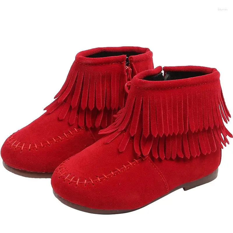 Laarzen 2024 Wintermeisjes Ankle Fashion Kids Warm Fringe Cotton Princess Sweet Children Girl Shoes 3 Colors Aelnn608