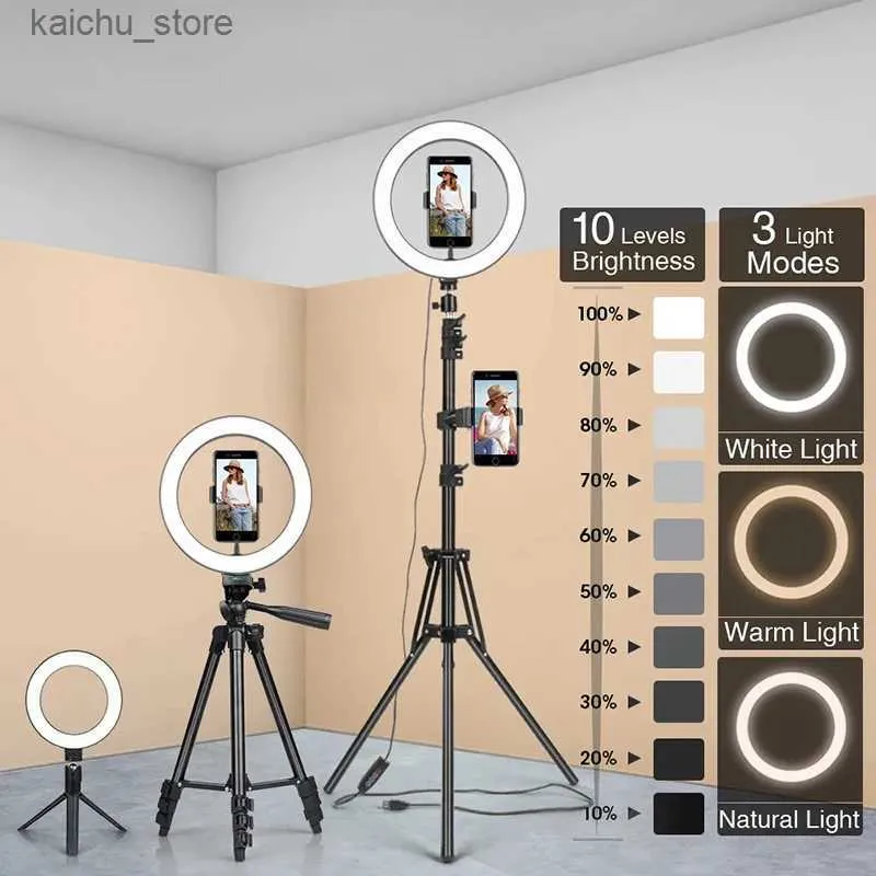 Непрерывное освещение 26/33 см. Светодиодный кольцевой светильник USB Dimmable Photography Studio заполнить свет дистанционного управления с штативом и Tiktok Video Live Light Y240418