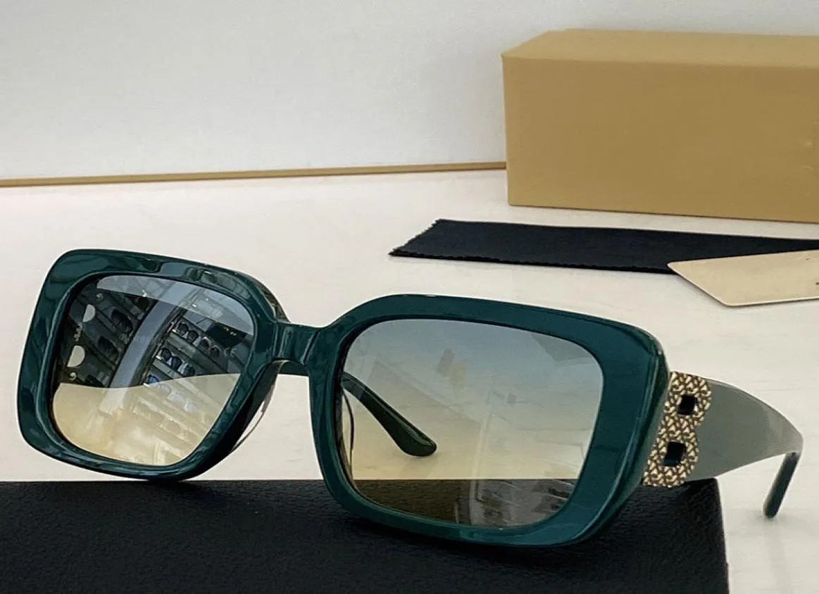 차 녹색 여성 디자이너 선글라스 스퀘어 플레이트 프레임 빅 더블 B 문자 다리 간단한 패션 스타일 UV400 안경 B4355옵니다.