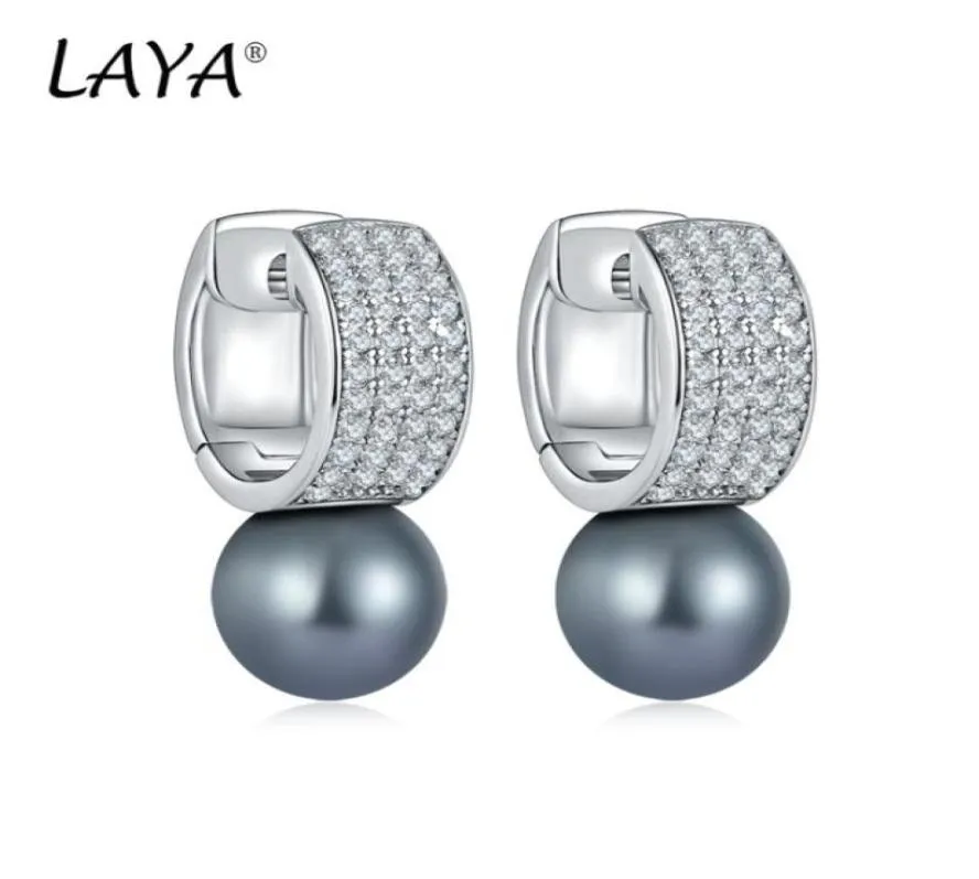 Laya 925 Sterling Gümüş Moda Tatlı İnci Parlayan Açık Kübik Zirkon CILP Küpeler Kadınlar İçin Elegant Lüks Orijinal JE9057659