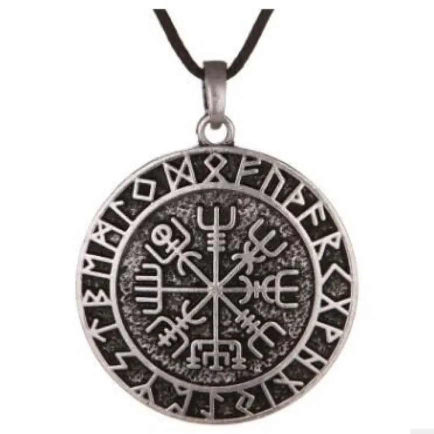 QQ7 Noordse symbool Talisman Pendant Men Retro Nordic Viking Compass Double Necklace273R