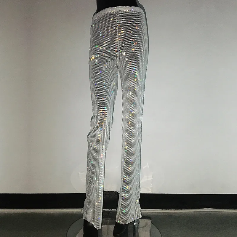 Sparkly Rhinestone Y2K Pants - Sexy See Through Crystal