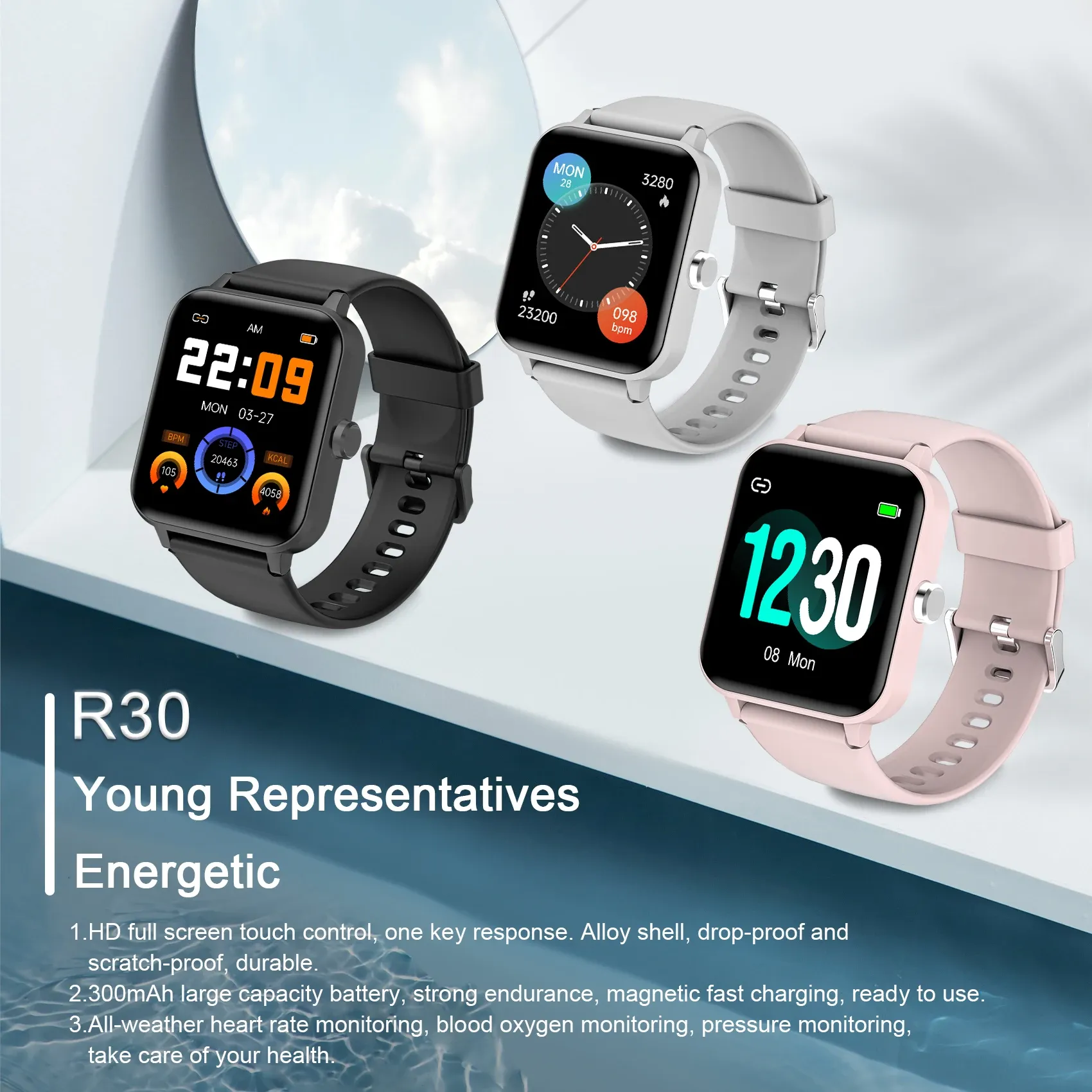 시계 Blackview Smart Watch R30 심박수 남성 여성 스포츠 시계 시계 수면 모니터 IOS Android 전화 용 Ultralong Battrey