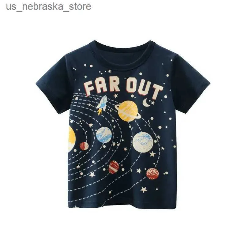 T-shirts 2024 Vêtements pour enfants Summer NOUVEAU garçons à manches courtes T-shirt Cartoon Espace extérieur Coton Baby Clothes Dropshipping Q240418