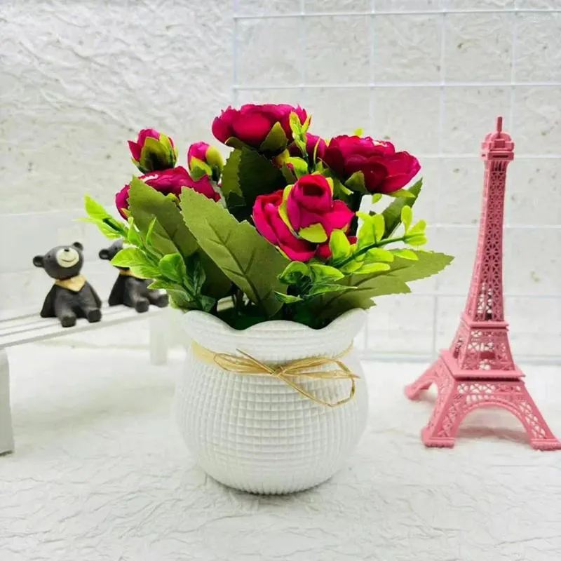 Decorative Flowers Artificial Floral Bonsai Elegant Potted Plants For Home Office Decor 6 Flower Head Table Centerpiece Indoor