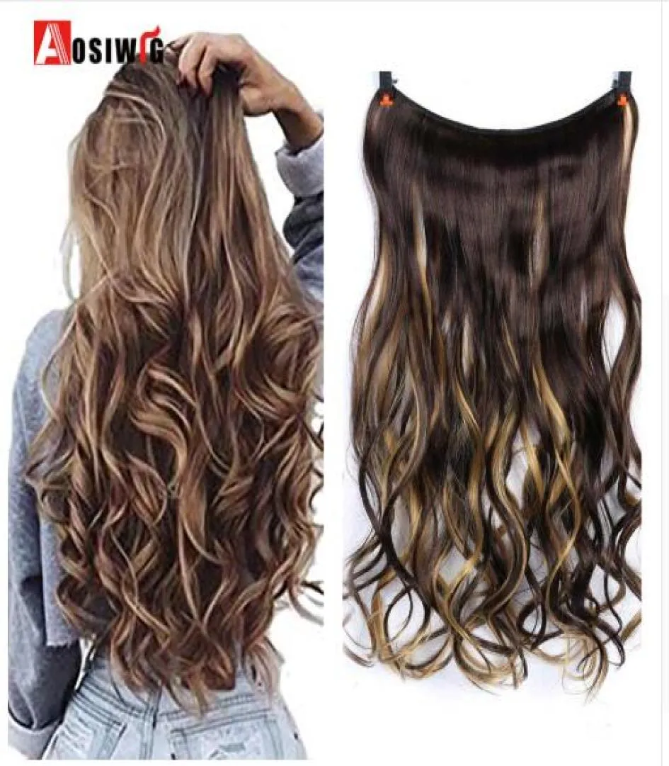 22quot Invisible Wire No Clips In Hair Extensions Secret Fish Line Hairpieces Synthetic Straight Wavy Hair Extensions7987044