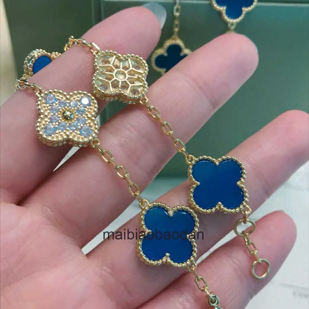 Designer 1to1 Bangle de luxe Bijoux Fanjia Fourleaf Clover Five Flower Bracelet Womens Blue Chalcedony V Braceux de la mode en diamant en diamant à or rose 18 carats