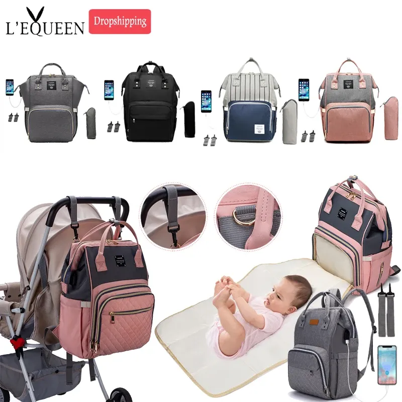 Bags Lequeen Mummy Backpacks Multifunctional Baby Diaper Bags with Usb Hooks Large Capacity Mommy Nappy Maternity Backpacks Lpj01