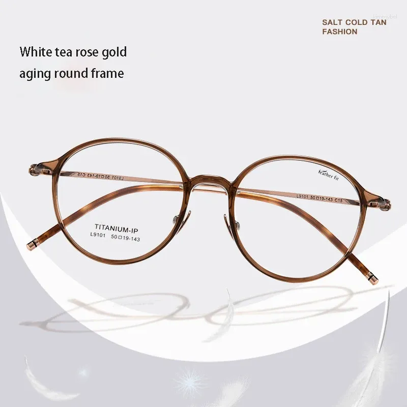 Molduras de óculos de sol 9101 Ultralight 6.9G Coréia do Sul Feather Titanium Oval Small Frame Optical For Men icônico Big Brand Glasses Women