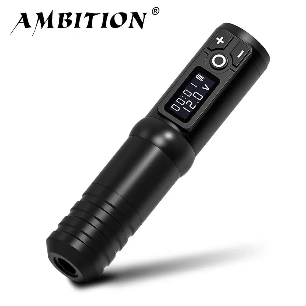 Ambition Flash Wireless Tattoo Pen Machine Professional Battery Capacité 2200mAh Lithium Power Alimentation LED numérique pour l'art corporel 240415