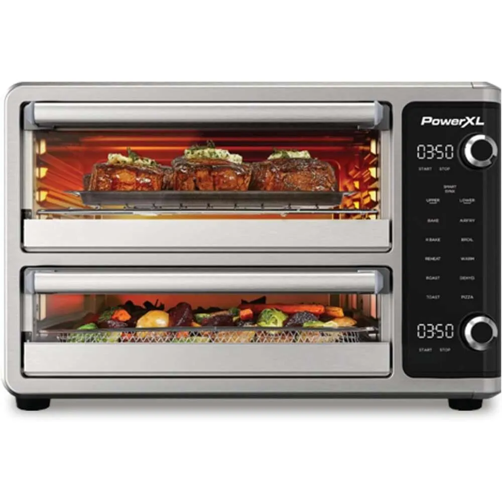 Fristão de ar de porta dupla forno com 10 funções de cozinha - assar, grelhar, torradas, assar mais!Ótimo para refeições em família, design resistente a manchas