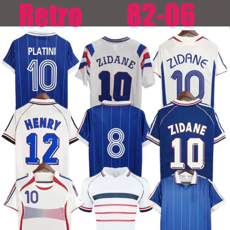 1998 Jerseys de football rétro français 1982 84 86 88 90 96 98 00 02 04 06 Zidane Henry Maillot de Foot Rezeguet Football Club French Classic Vintage Jersey Sweetshirt