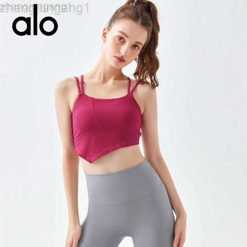 Desginer Alooo Yoga Aloe Tanks New Rib Sports Bra Womens Quick Dried Back Suit Half Fixed Cup Fitness Tank Top