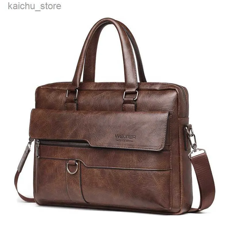 Outros acessórios de computador 2023 Men Brethercase Bag Bolsa de alta qualidade Brand Famous Pu Leather ombro Messenger Messenger Bolsa de escritório 14 na bolsa de laptop Y240418