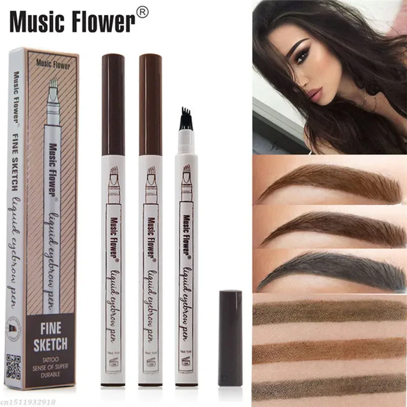 Supply Music Flower Brand Makeup 4 Colors Fine Sketch Liquid Eyebrow Pencil Waterproof Tattoo Super Durable Eye Brow Pen Smudgeproof