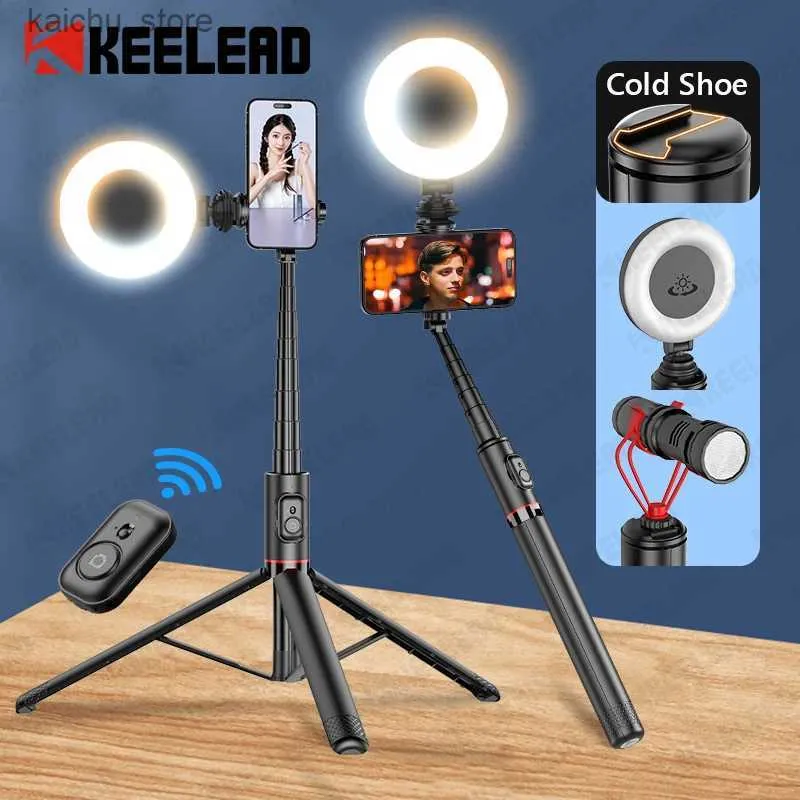Selfie Monopods Selfie Stick Tripod Ständer 72 Zoll tragbare Klammer mit drahtlosen Bluetooth -Selfie -Stick für iPhone/Smartphone mit kaltem Schuh Y240418