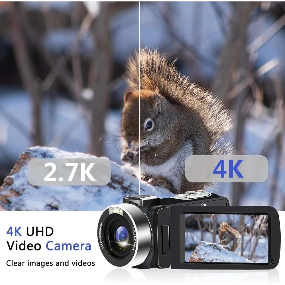 Caméra 4K avec vision nocturne infrarouge, appareil photo numérique WiFi pour l'enregistrement, écran tactile de 3 pouces, zoom numérique 18x, adapté à YouTuber, télécommande, microphone.