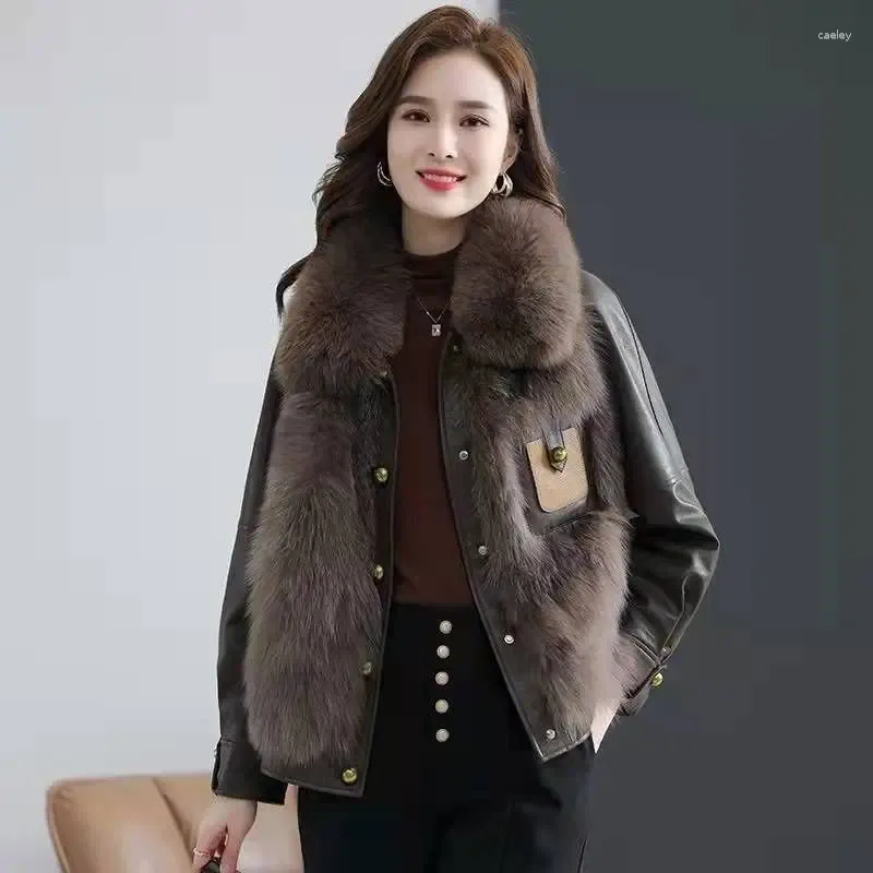 FULHA FUR ZXRYXGS ATONOTO DE AUTONO ROUS DE INVERNO CASA FAUX 2024 Temperamento Coloque de couro macio Jaquetas de tendência Moda feminina moda