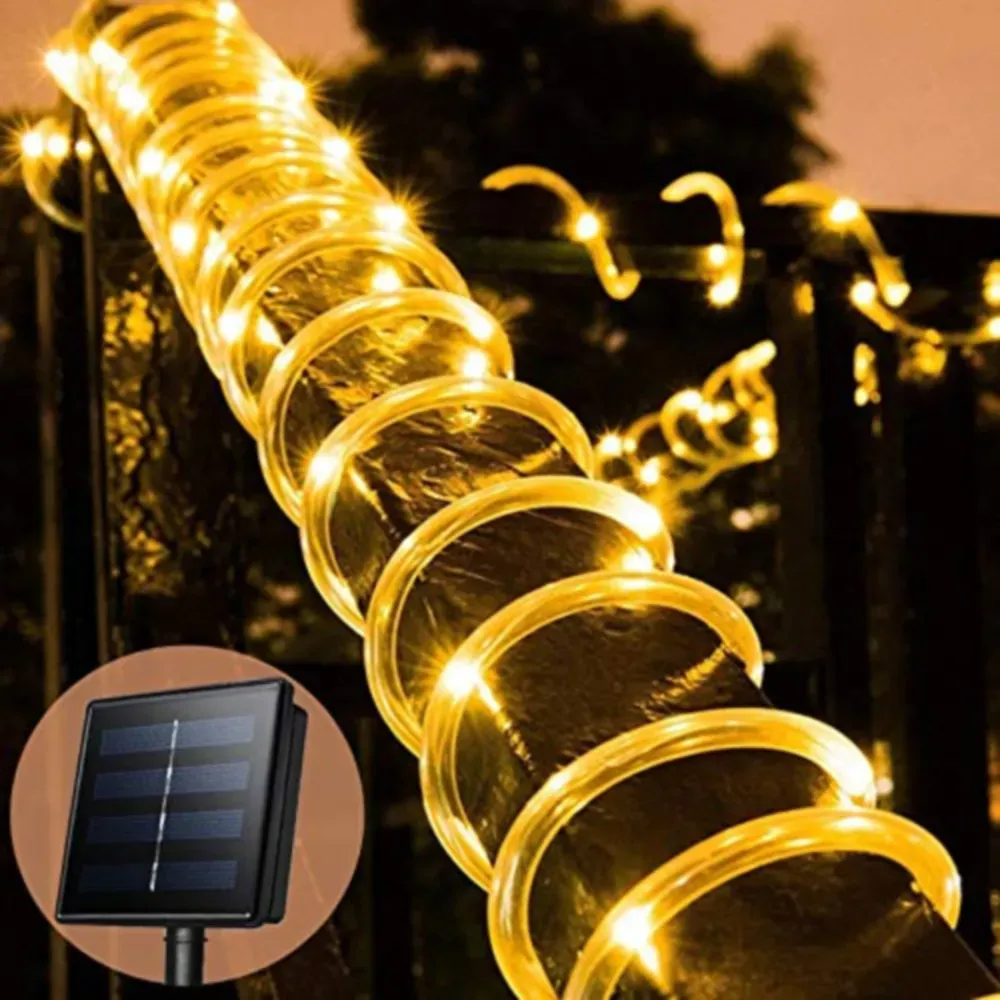 Strängar Solar String Lights Outdoor Waterproof LED Candy Rope Lights 33ft 100 LEDS Tube Light Holiday Christmas Party Home Yard Patio Road