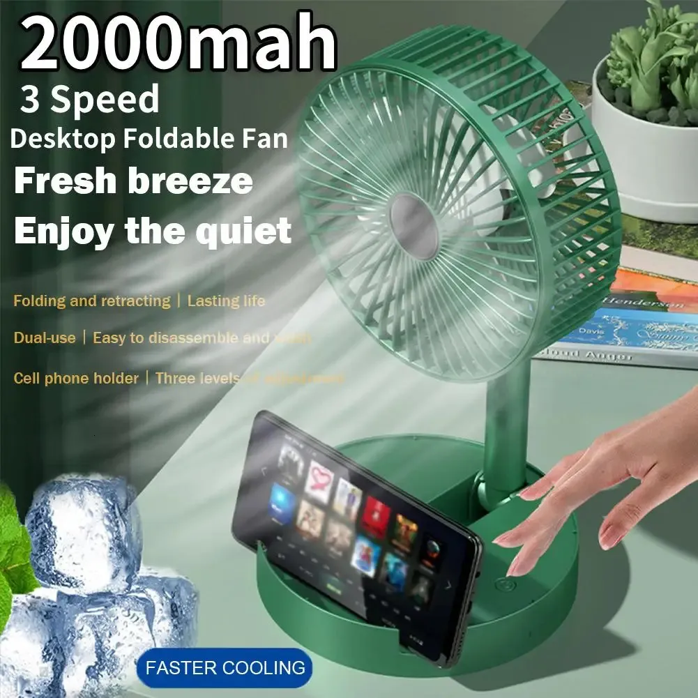 2000mah Desktop Foldable Fan Portable Household USB Rechargeable 3Speed Mute Fan Electric Adjustable Air Conditioner Cooling Fan 240415