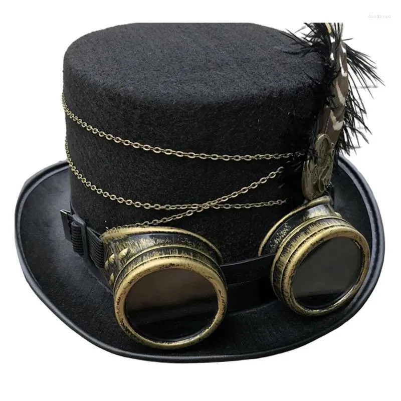 Berets Vintage Victorian Top Hat Feel Steampunk Masquerade Balls Headwear Halloween Akcesoria Cosplay Party Magician