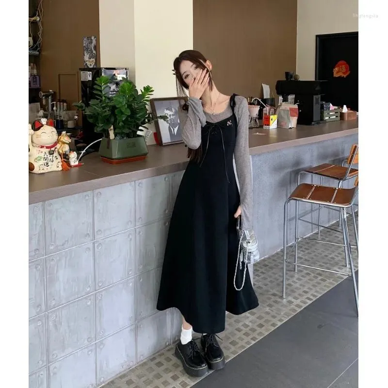 korean dress with shirt inside Plaid Long Sleeve Shirt Under Spaghetti Strap Dress Hot Plaid Dress With White Shirt Underneath Deals