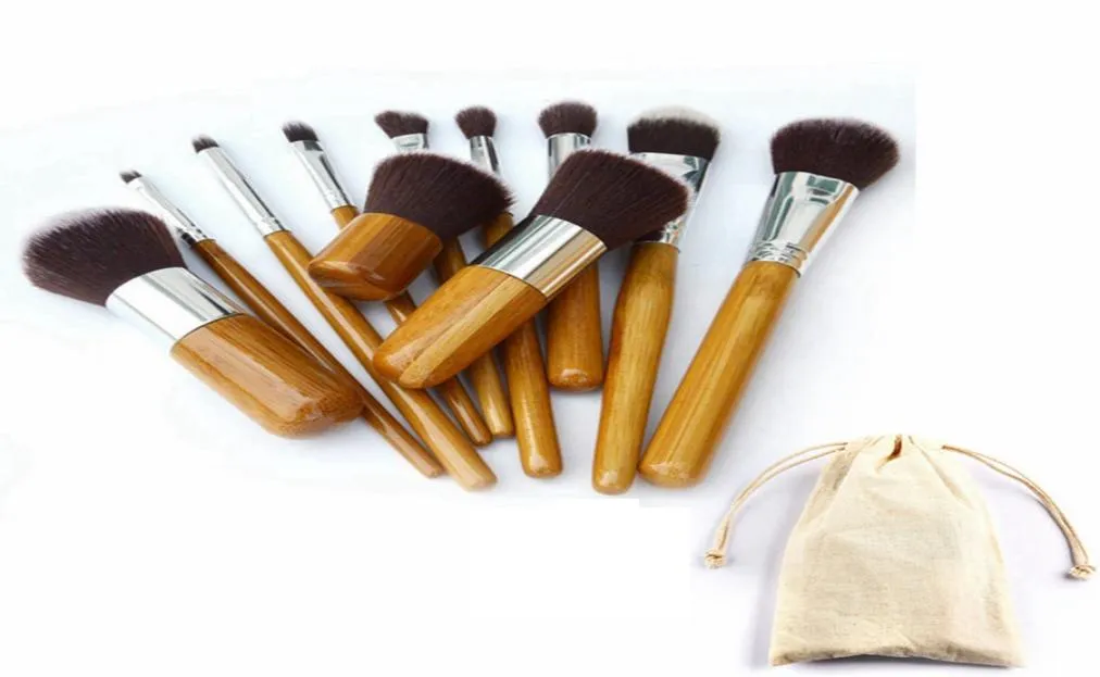 Escovas de maquiagem de alça de bambu Definir kits de pincel de cosméticos profissionais kit de escovas de sombra de fundação