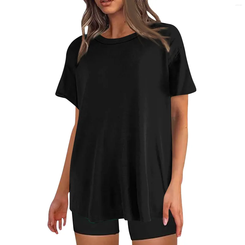 Women's T Shirts Fashion Summer Solid Color Plus Size T-Shirt Round Neck Short Sleeve Sports Loose Top Camisetas Femininas Koszulki