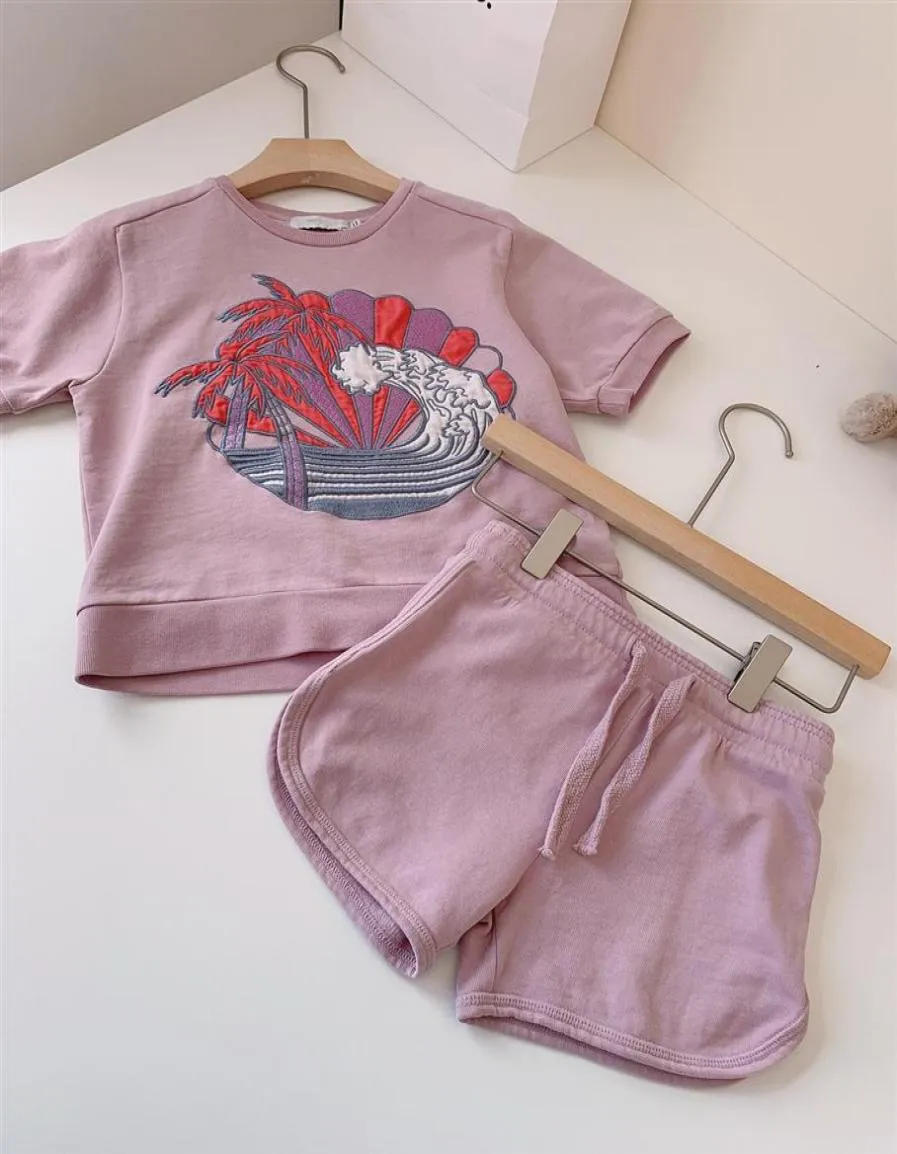 Summer Baby Girls 2PC Set Kids Brodery T Shirts With Shorts Suits Barn Girl Causal Sport Outfits183Z8140420